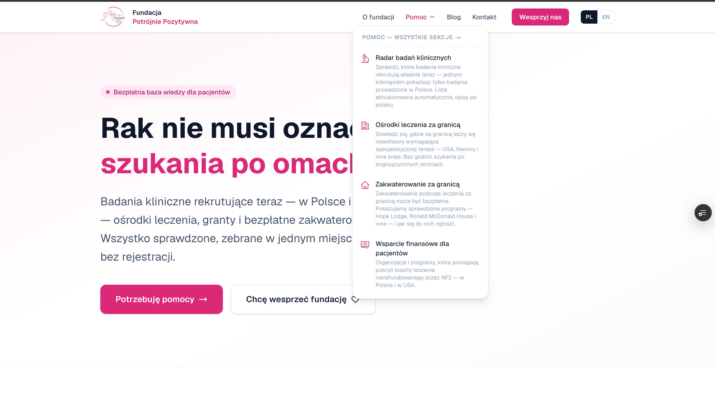 Zrzut ekranu strony: Fundacja Potrójniepozytywna